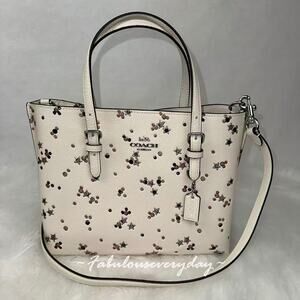 Coach Mollie Tote Bag 25 With Star Print Crossbody Leather/Sv/Chalk CCV87 NWT